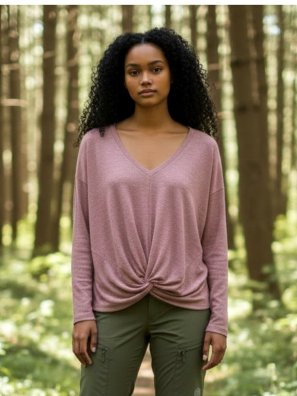 Kuhl Twistee Mauve Top Womens Size S Long Sleeve V Neck Pink Twist Front Ribbed